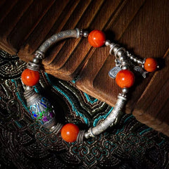 Harmony Flow Bracelet - Nanyo Red Agate & Antique Silver Charm Bracelet