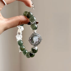 Pearl, Green Rutilated Quartz & White Phantom Quartz Love Bracelet