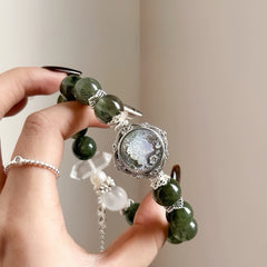Pearl, Green Rutilated Quartz & White Phantom Quartz Love Bracelet