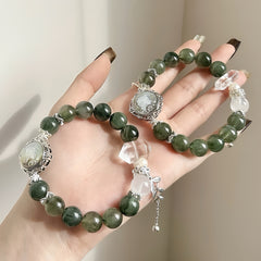 Pearl, Green Rutilated Quartz & White Phantom Quartz Love Bracelet