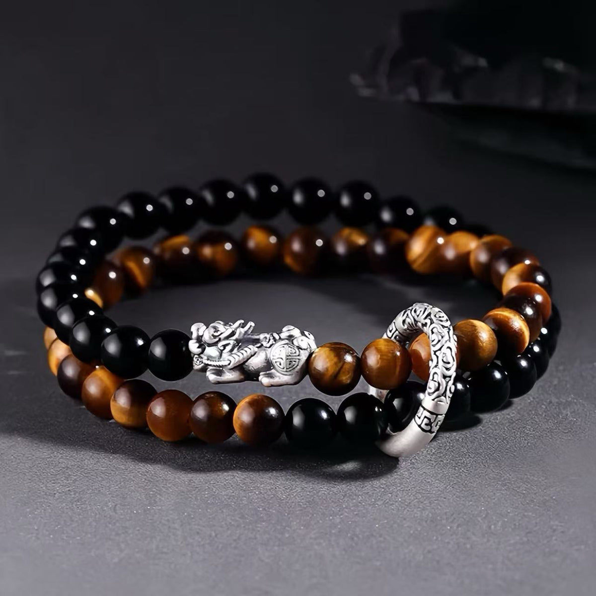 Tiger's Eye and Obsidian Wealth Energy Bracelet
